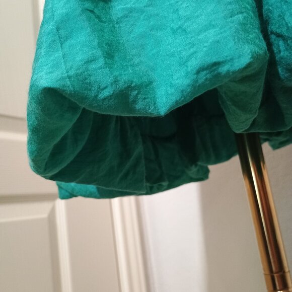 Neslay Paris Teal Green Embroidered Boho Mini Poof Bubble Dress Large - Picture 6 of 13